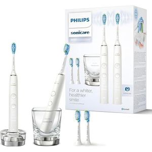 Philips Sonicare DiamondClean 9000 - brosse à dents électrique, lot de deux, brosse à dents électrique avec application, capteur de pression, verre de recharge, blanc, modèle HX9914/62