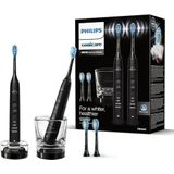 Philips Sonicare DiamondClean 9000 elektrische tandenborstel, twee sonische tandenborstels met app, druksensor, 4 poetsmodi, 3 intensiteitsniveaus, oplaadglas, zwart, model HX9914/63