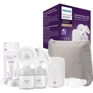 Philips Avent dubbele elektrische borstkolf, ziekenhuissterkte en oplaadbare motor, geïnspireerd op de natuurlijke zuigreflex van baby's, reistasje, model SCF398/31