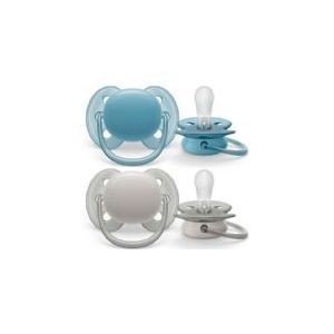Philips Avent Ultra Soft Fopspeen - 6 tot 18 Maanden - 2 Speentjes - Blauw/Grijs - SCF091/17