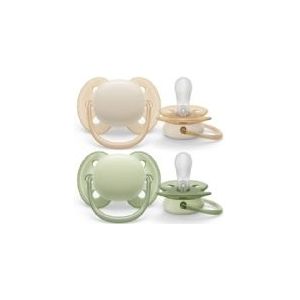 Philips Avent Ultra Soft Fopspeen - 0 tot 6 Maanden - 2 Speentjes - Beige/Lichtgroen - SCF091/05