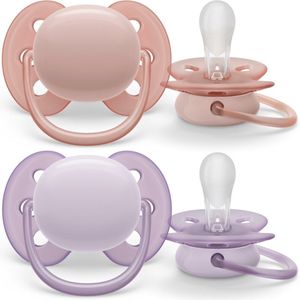 Philips Avent Fopspeen Ultra Soft 0-6 mnd Paars Roze 2 stuks