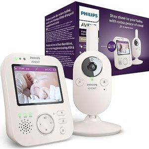 Philips Avent Premium-videobabyfoon - afgeschermde en veilige babyfoon met camera en audio in wit, 8,9 cm (3,5"") scherm, 4x zoom, nachtzicht, 2-weg audio, slaapliedjes, kamertemperatuur, SCD891/26