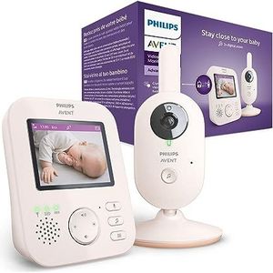 Philips Avent Advanced Video Babyfoon, 100% privé en veilig, met camera en audio, koraal/crème, 2,8 inch display, 2 x zoom, nachtzicht, twee-weg audio, slaapliedjes (model SCD881/26)