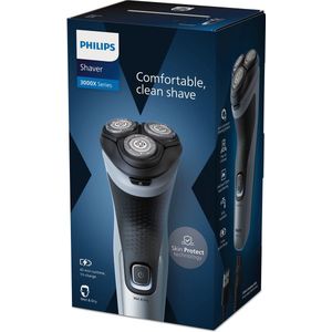 Philips Shaver Series 3000X - Elektrisch Wet & Dry scheerapparaat voor mannen voor nat en droog scheren, met SkinProtect-technologie, uitklapbare baardtrimmer, in Diepzwart (model X3053/00)
