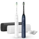 Philips Sonicare 5500 Series - Elektrische Tandenborstels - Wit & Blauw Duopack – 2 Reisetuis - Wittere tanden - HX7119/01