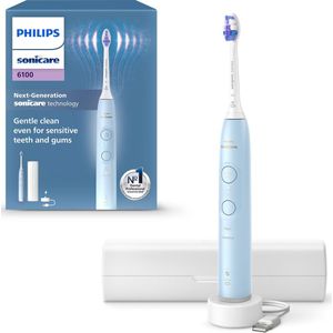 Philips Sonicare 6100 - Brosse à dents électrique sonique avec 2 modes de brossage et 3 niveaux d'intensité, Alerte de pression, EasyStart, SmarTimer, Bleu clair, HX7406/02 [Nouvelle technologie]