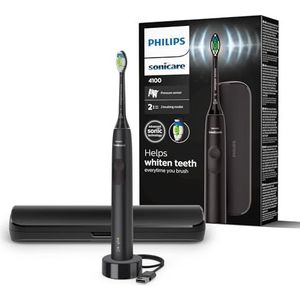 Philips Sonicare 4100 – Philips Sonicare elektrische tandenborstel voor volwassenen met 1 Philips W2 Optimal White Sonic-opzetborstel in zwart, slank reisetui en USB-oplader (model HX3683/54)
