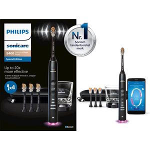 Philips Sonicare Diamondclean Smart 9400 - Elektrische tandenborstel - 4 opzetborstels - Zwart HX9918/89
