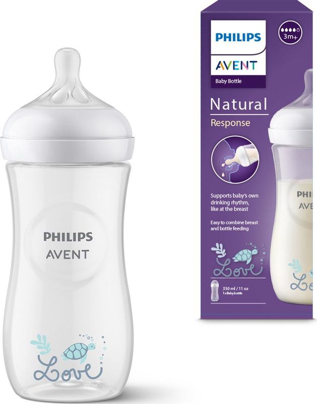 Philips Avent Natural Response 1 babyfles – 330 ml – flow 4 - schildpad - SCY906/11