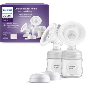 Philips Avent - Dubbele borstkolfset, zonder motorblok, gemakkelijk te reinigen en te monteren, 2 flessen, 2 afdichtringen en 2 afdichtringen voor het bewaren van melk, model SCF335/12