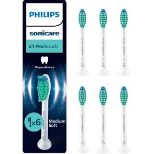 Philips Sonicare ProResults C1 – Opzetborstels voor Elektrische Tandenborstel – Wit – Verpakking van 6 - Tandplakverwijdering - HX6016/87