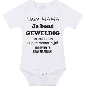 Baby rompertje met leuke tekst | Lieve mama je bent geweldig |zwangerschap aankondiging | cadeau papa mama opa oma oom tante | kraamcadeau | Maat 80 wit