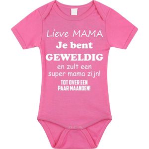 Baby rompertje met leuke tekst | Lieve mama je bent geweldig |zwangerschap aankondiging | cadeau papa mama opa oma oom tante | kraamcadeau | Maat 80 roze