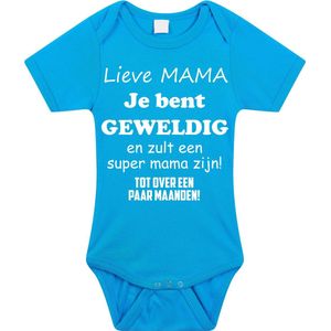 Baby rompertje met leuke tekst | Lieve mama je bent geweldig |zwangerschap aankondiging | cadeau papa mama opa oma oom tante | kraamcadeau | Maat 68 blauw