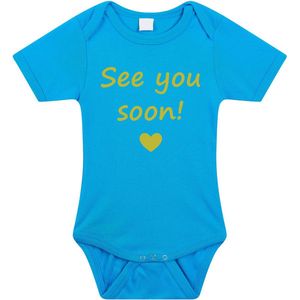 Baby rompertje met leuke tekst | See you soon! |zwangerschap aankondiging | cadeau papa mama opa oma oom tante | kraamcadeau | maat 80 blauw goud