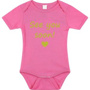 Baby rompertje met leuke tekst | See you soon! |zwangerschap aankondiging | cadeau papa mama opa oma oom tante | kraamcadeau | maat 80 roze goud