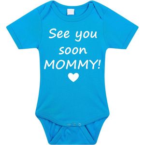 Baby rompertje met leuke tekst | See you soon mommy! |zwangerschap aankondiging | cadeau papa mama opa oma oom tante | kraamcadeau | maat 80 blauw