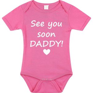 Baby rompertje met leuke tekst | See you soon daddy! |zwangerschap aankondiging | cadeau papa mama opa oma oom tante | kraamcadeau | maat 68 roze