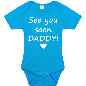 Baby rompertje met leuke tekst | See you soon daddy! |zwangerschap aankondiging | cadeau papa mama opa oma oom tante | kraamcadeau | maat 80 blauw goud