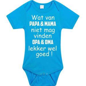 Baby rompertje met leuke tekst | wat van papa mama niet mag vinden opa en oma lekker wel goed |zwangerschap aankondiging | cadeau papa mama opa oma oom tante | kraamcadeau | Maat 92 blauw