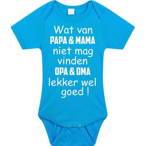 Baby rompertje met leuke tekst | wat van papa mama niet mag vinden opa en oma lekker wel goed |zwangerschap aankondiging | cadeau papa mama opa oma oom tante | kraamcadeau | Maat 80 blauw