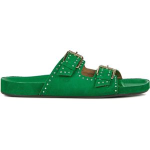 Toral, Schoenen, Dames, Groen, 39 EU, Leer, Groene Leren Slippers