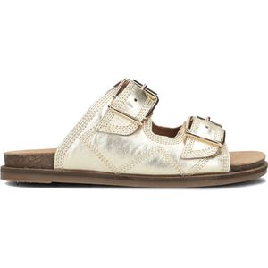 Lina Locchi - Schoenen - Geel - Gouden Leren Slippers met 2 Banden