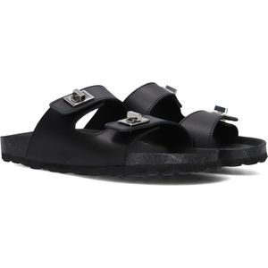 Lina Locchi - Slippers - Zwart - Leer - 2 Band Ontwerp