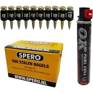 25mm - extra hard 1000 stalen nagels van SPERO & Powers C3 gasbus - Betonspijkers - SPERO