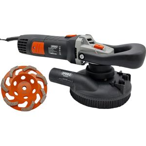 125mm DELUXE Betonslijper - cq Schuur & Polijstmachine DROOG 1400Watt + Verende stofkap afneembare neus - Inclusief Snake Komschijf