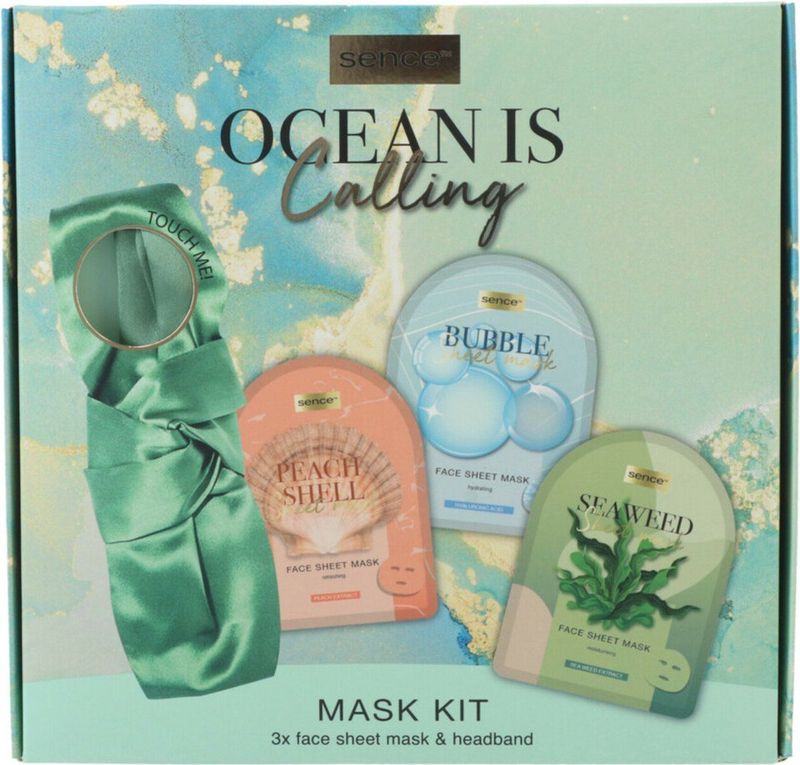 Sence Ocean Mask Kit Geschenkset Peach Shell Sheet Mask + Bubble Sheet Mask + Seaweed Sheet Mask + Hoofdband 1 set