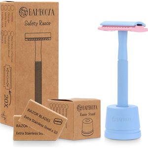 Safety Razor + Houder + 20 Scheermesjes Bamboe Milieuvriendelijke Set - Frosty Pink