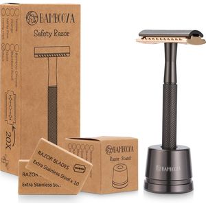 Safety Razor + Houder + 20 Scheermesjes Bamboe Milieuvriendelijk Set - Black