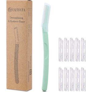 Bambooya Dermaplaning Razor voor Wenkbrauwen & Gezicht - Epileren - Veilig Mesje - Set van 10 Mesjes + Beschermkapje - Green