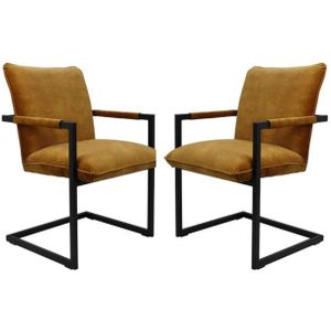 HSM Collection-Eetkamerstoel Boston S/2-56x68x89-Goud/Zwart-Stof/Metaal
