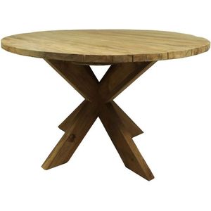 Tuintafel rond met kruispoot - ø125x77 - Naturel - Oud teakhout