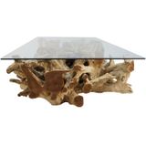 HSM Collection Salontafel - 140x90x44 - Naturel/Bleached - Teak wortelhout/glas