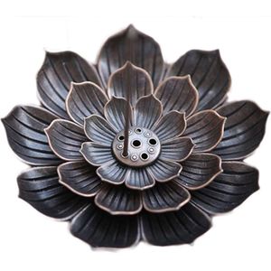 DW4Trading Retro Wierook Houder Lotus Bladeren - 6 Gaten - Stok / Kegel - Boeddhisme - 10 cm