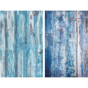 DW4Trading Dubbelzijdige Vinyl Achtergrond - Food en Product Fotografie - Backdrop - 87x57 cm - Hout Blauw