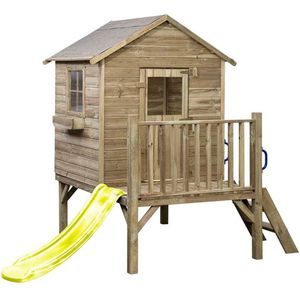 Houten speelhuisje met glijbaan en trap Camilla (SwingKing) | Kinderhuisje voor Buiten in de Tuin | Voor Kinderen vanaf 3 Jaar | FSC Hout - Glijbaan Geel