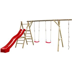 Holzschaukel Noortje mit Rutsche - Rot 450 cm