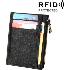 kaarthouder pasjes met rits - PU leer - portemonnee met rits- dames - heren - RFID beveiliging - bankpas beschermhoesje - zwart - Pasjeshouder - 8 pasjes