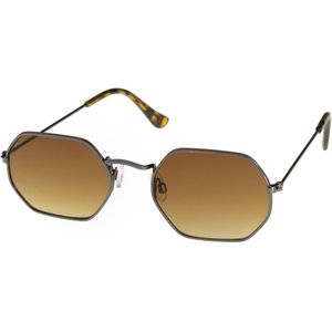 Hidzo Volwassen Achthoekige Zonnebril Zwart - UV 400 - Bruine Glazen - Inclusief brillenkoker