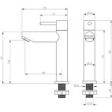 Fonteinset Mia 40.5x20x10.5cm mat antraciet rechts inclusief fontein kraan, sifon en afvoerplug chroom
