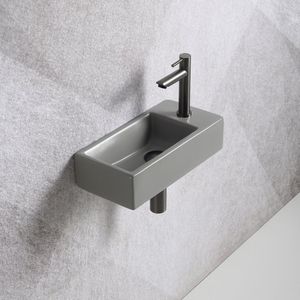 Fonteinset Mia 40.5x20x10.5cm mat grijs rechts inclusief fontein kraan, sifon en afvoerplug gun metal