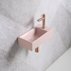 Fonteinset Mia 40.5x20x10.5cm mat roze rechts inclusief fontein kraan, sifon en afvoerplug mat rose goud