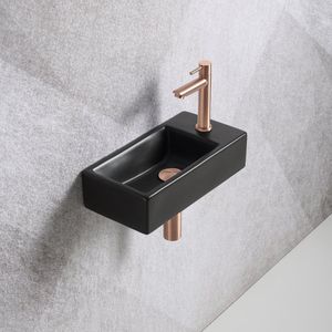 Fonteinset Mia 40.5x20x10.5cm mat zwart rechts inclusief fontein kraan, sifon en afvoerplug mat rose goud