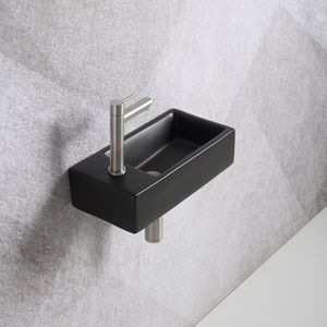 Fonteinset Mia 40.5x20x10.5cm mat zwart links inclusief fontein kraan, sifon en afvoerplug RVS