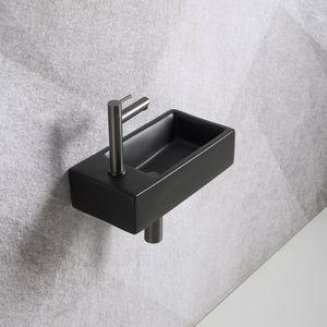 Fonteinset Mia 40.5x20x10.5cm mat zwart links inclusief fontein kraan, sifon en afvoerplug gun metal